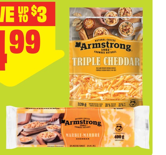 Armstrong Cheese Bars 400 g or Shreds 320 g