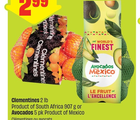 Clementines 2 lb or Avocados 5 pk