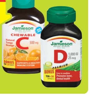 Jamieson Vitamin C 500 mg or Vitamin D 1000 IU Selected Varieties