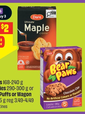 Dare Bear Paws, Ultimate Cookies or Whippet, Viva Puffs or Wagon Wheels