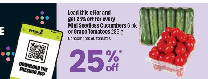 Mini Seedless Cucumbers or Grape Tomatoes