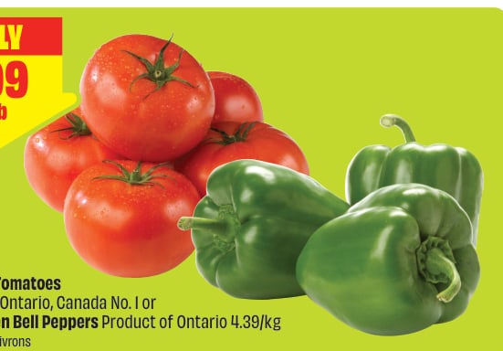 Hothouse Tomatoes Product of Ontario, Canada No. 1 or Sweet Green Bell Peppers Product of Ontario