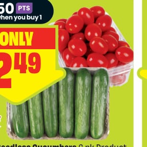 Mini Seedless Cucumbers 6 pk Product of Ontario, Canada No. 1 or Grape Tomatoes 283 g Product of Canada
