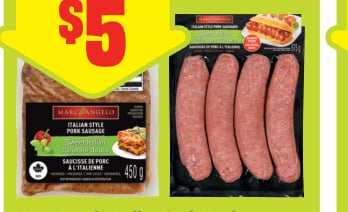 MarcAngelo Italian Style Pork Sausage 450 g, Pepper Parmesan Pork Meatballs Frozen 400 g or Sausages Frozen 675 g