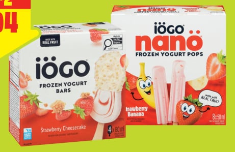 iöGO Frozen Yogurt Tubs 946 mL, Novelty Bars 4 pk or Pops 8 pk