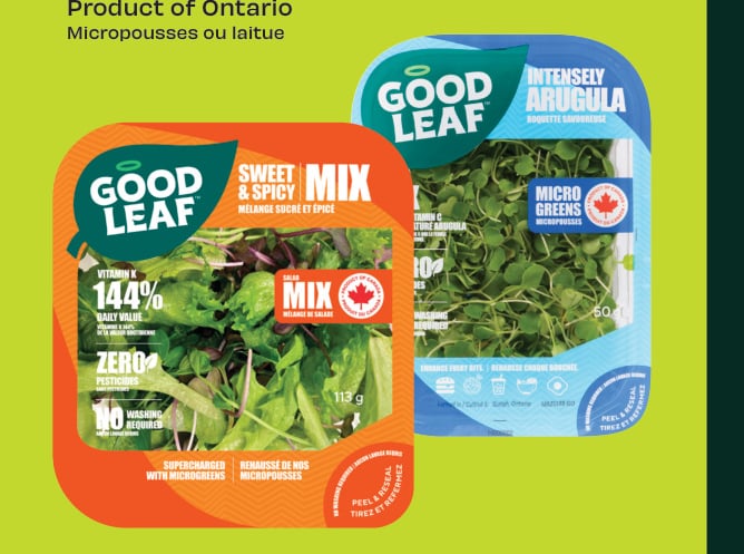GoodLeaf Microgreens, Salad Mix or Crisp Lettuce or Sweet Spicy Mix Product of Ontario