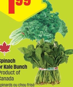 Spinach or Kale Bunch Product of Canada