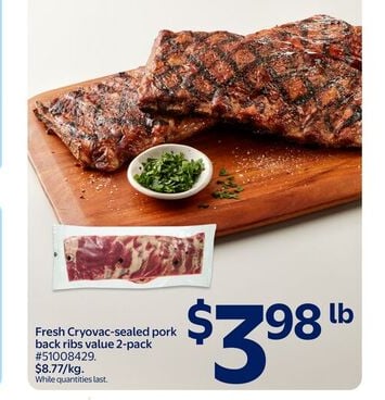 Fresh Cryovac-sealed pork back ribs value 2-pack