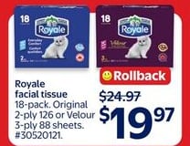 Royale facial tissue Original 2-ply 126 or Velour 3-ply 88 sheets