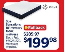 Spa Sensations 10" memory foam mattress