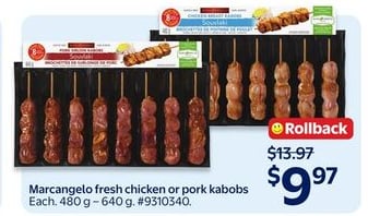 Marcangelo fresh chicken or pork kabobs