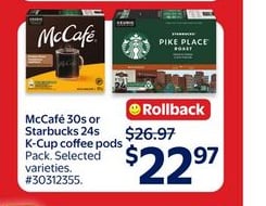 McCafé 30s or Starbucks 24s K-Cup coffee pods
