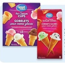 Great Value ice cream cups 18-pack or sugar cones 12-pack