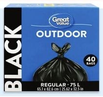 Great Value regular black garbage bags