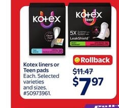 Kotex liners or Teen pads