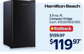 Hamilton Beach 3.3 cu. ft. compact fridge