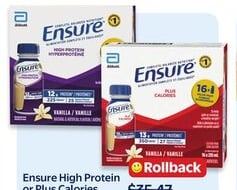 Ensure High Protein or Plus Calories nutritional liquid