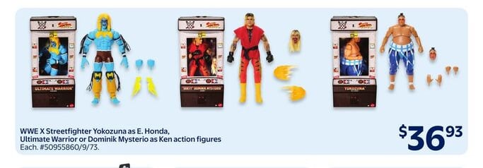 WWE X Streetfighter Yokozuna as E. Honda, Ultimate Warrior or Dominik Mysterio as Ken action figures