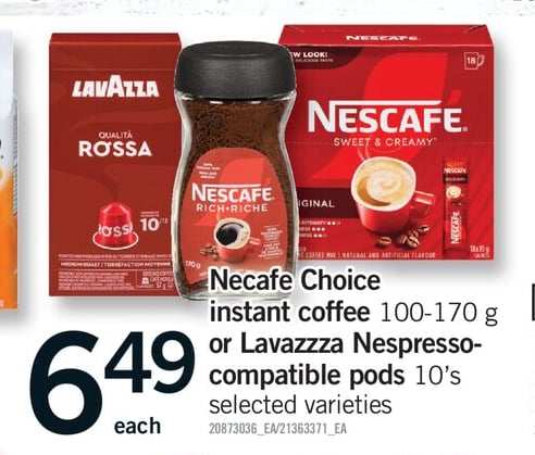 NECAFE CHOICE INSTANT COFFEE, 100-170 G OR LAVAZZZA NESPRESSO- COMPATIBLE PODS, 10'S