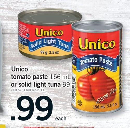 UNICO TOMATO PASTE, 156 ML OR SOLID LIGHT TUNA, 99 G