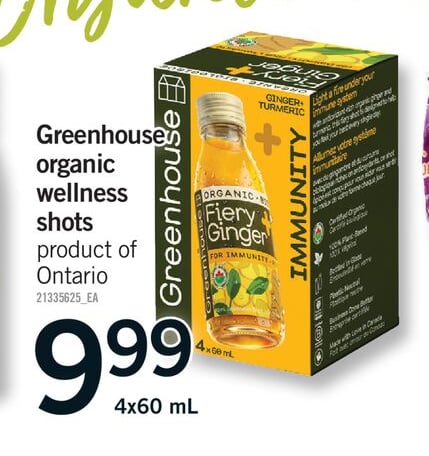 GREENHOUSE ORGANIC WELLNESS SHOTS, 4X60 ML
