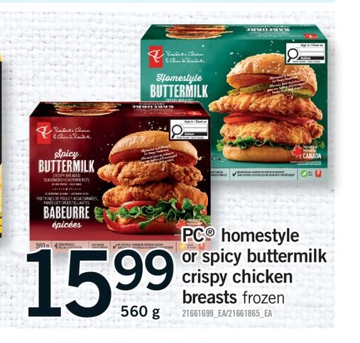 PC® HOMESTYLE OR SPICY BUTTERMILK CRISPY CHICKEN BREASTS, 560 g