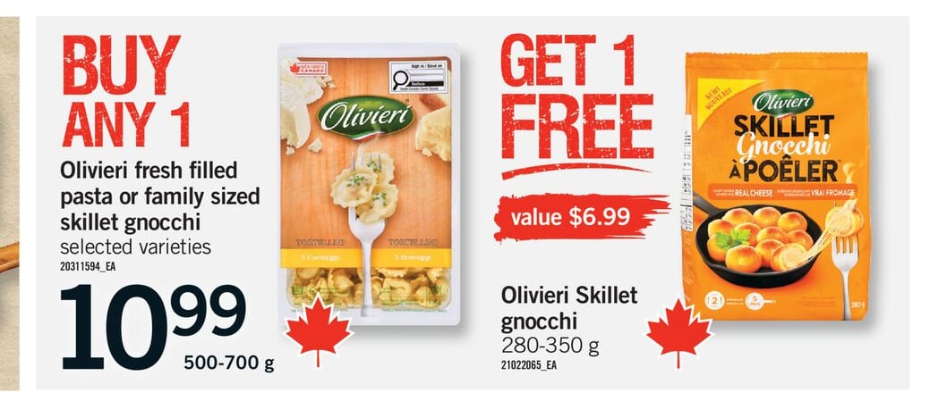 OLIVIERI FRESH FILLED PASTA OR FAMILY SIZED SKILLET GNOCCHI, 280-350 G OR OLIVIERI SKILLET GNOCCHI, 280-350 G