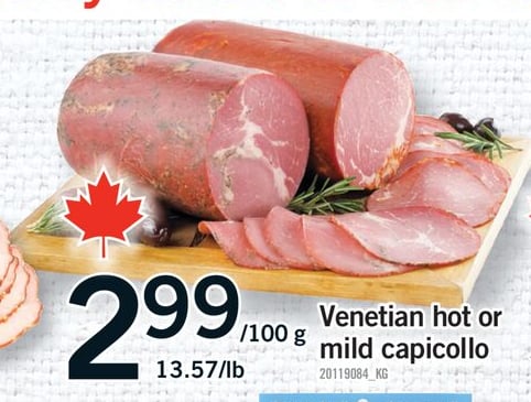 VENETIAN HOT OR MILD CAPICOLLO, 13.57/lb