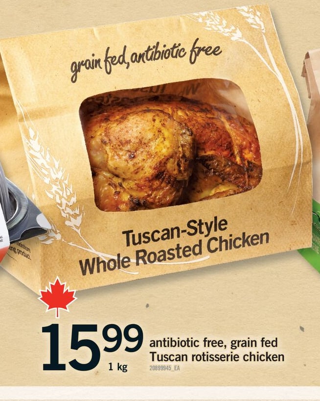 ANTIBIOTIC FREE, GRAIN FED TUSCAN ROTISSERIE CHICKEN, 1 kg
