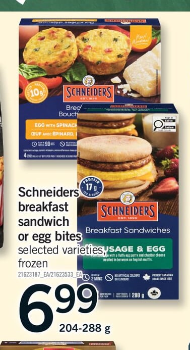 SCHNEIDERS BREAKFAST SANDWICH OR EGG BITES, 204-288 g