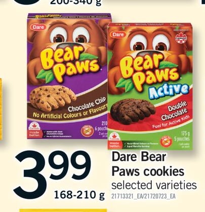 DARE BEAR PAWS COOKIES, 168-210 G