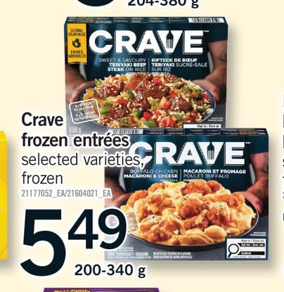 CRAVE FROZEN ENTRÉES, 200-340 g