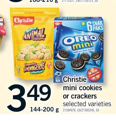 CHRISTIE MINI COOKIES OR CRACKERS, 144-200 g