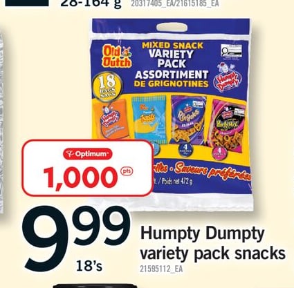 HUMPTY DUMPTY VARIETY PACK SNACKS, 18'S