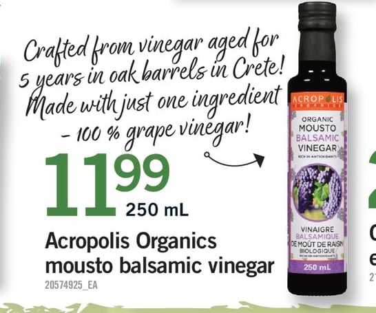 ACROPOLIS ORGANICS MOUSTO BALSAMIC VINEGAR, 250 ML
