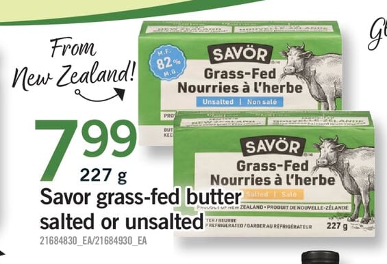 SAVOR GRASS-FED BUTTER SALTED OR UNSALTED, 227 G