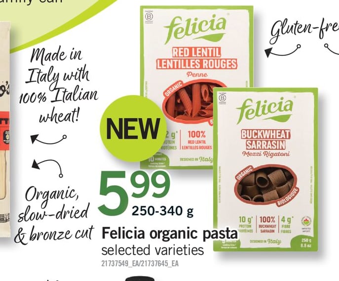 FELICIA ORGANIC PASTA, 250-340 g