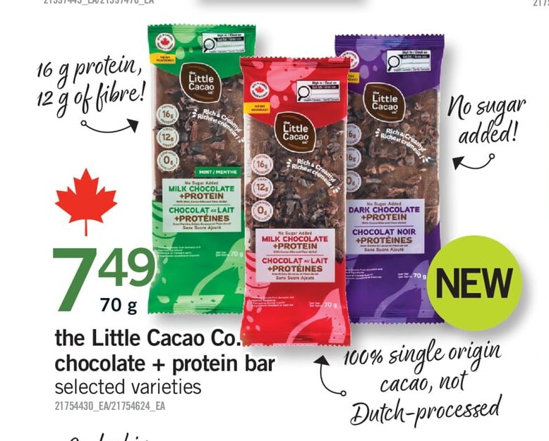 THE LITTLE CACAO CO. CHOCOLATE + PROTEIN BAR, 70 G