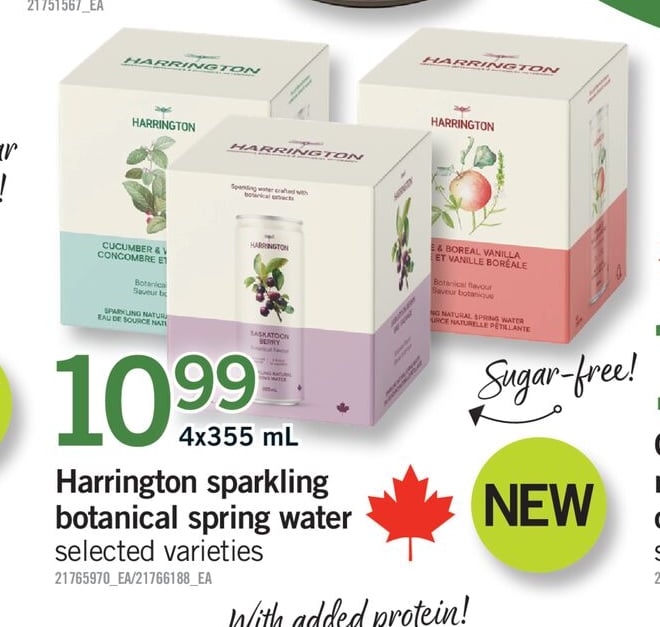 HARRINGTON SPARKLING BOTANICAL SPRING WATER, 4x355 mL