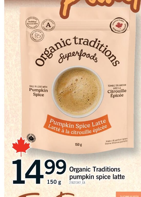 ORGANIC TRADITIONS PUMPKIN SPICE LATTE, 150 G