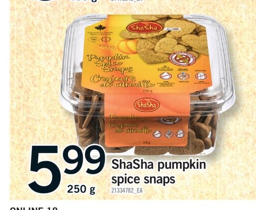 SHASHA PUMPKIN SPICE SNAPS, 250 G