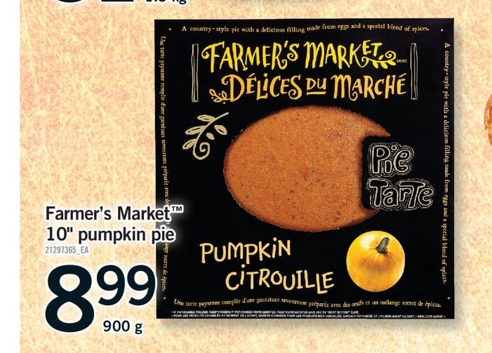 FARMER'S MARKET 10" PUMPKIN PIE, 900 G