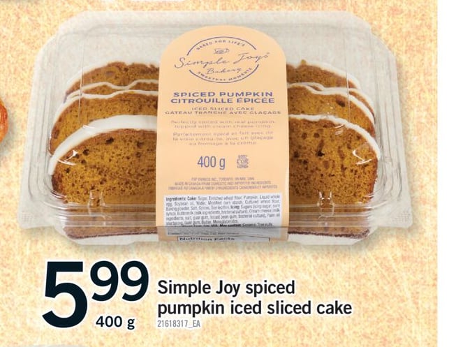SIMPLE JOY SPICED PUMPKIN ICED SLICED CAKE, 400 G