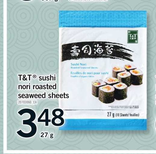 T&T® SUSHI NORI ROASTED SEAWEED SHEETS, 27 G