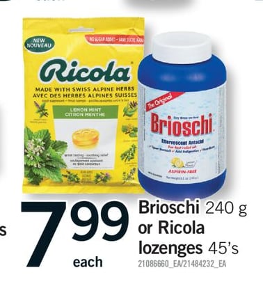 BRIOSCHI, 240 G OR RICOLA LOZENGES, 45'S