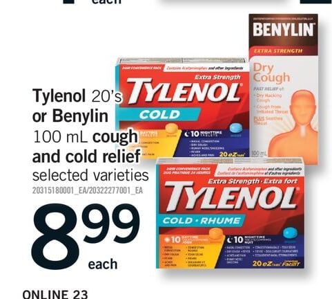 TYLENOL, 20'S OR BENYLIN, 100 ML COUGH AND COLD RELIEF