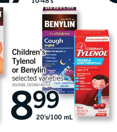 CHILDREN'S TYLENOL OR BENYLIN, 20'S/100 ML