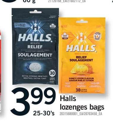 HALLS LOZENGES BAGS, 25-30's