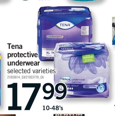 TENA PROTECTIVE UNDERWEAR, 10-48's