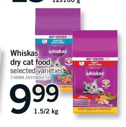 WHISKAS DRY CAT FOOD, 1.5/2 KG